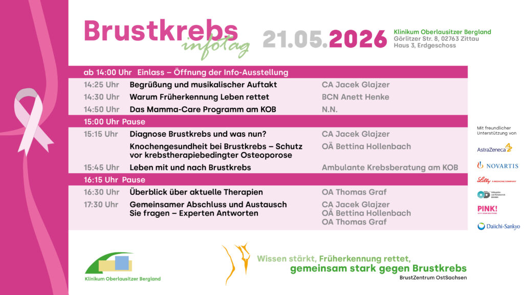 Eine Infografik gibt Auskunft über den Brustkrebsinfotag am 21.5. in Zittau. Das Programm startet 14 Uhr.